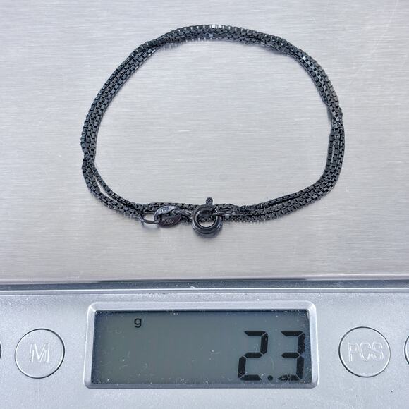 Blackened Venetian Box Chain Necklace | Vintage Italy Sterling Silver 925 | 18" - Picture 3 of 3